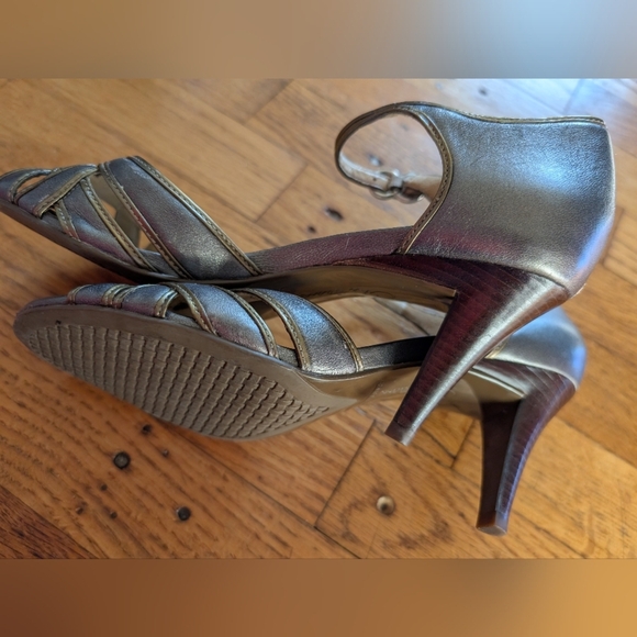 Cole Haan Pewter & Gold Peep Toe Heels - Picture 8 of 8